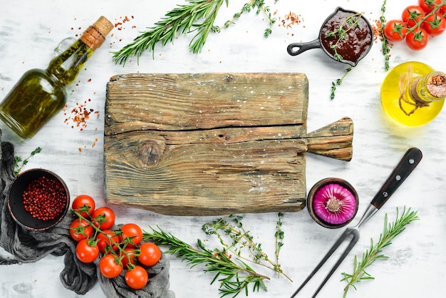 Rustic kitchen table with ingredients