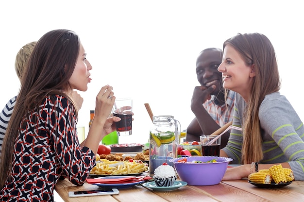 People enjoying meal together